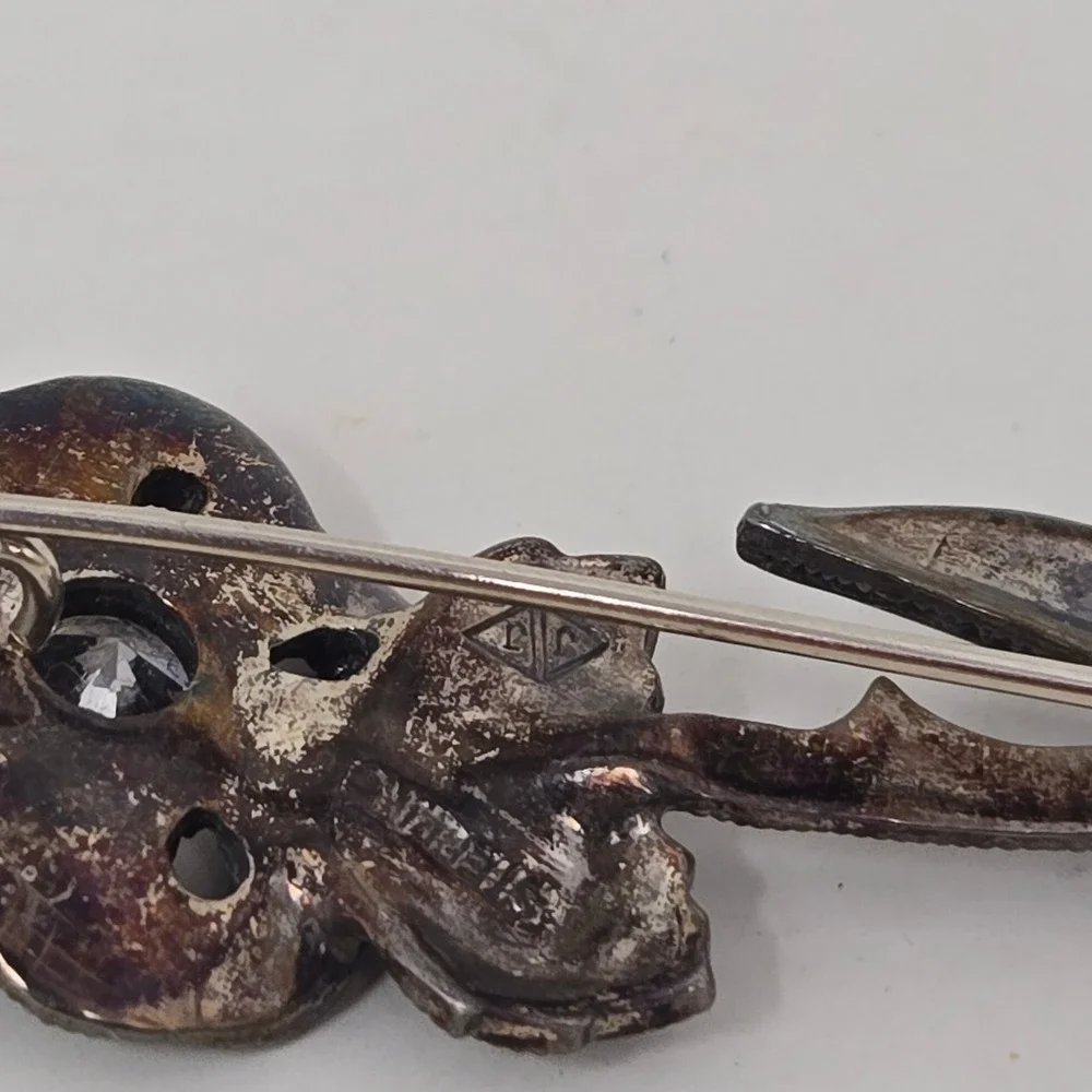 Judith Jack Sterling Silver‎ Marcasite Flower Brooch Pin Cubic Zirconia Rose JJ